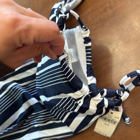 Aerie Blue White Stripe Tie Side Crop Bralette bikini Top Small - Picture 4 of 5